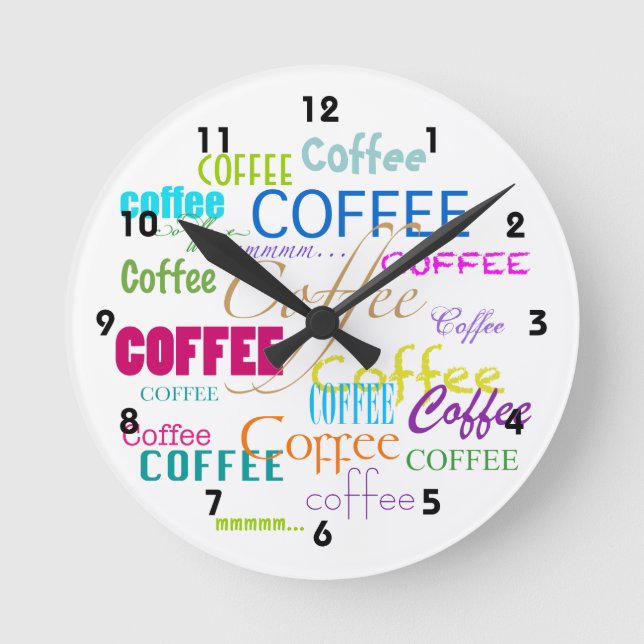 Coffee Lover-Colourful Coffee Word Cloud Round Clock (Front)