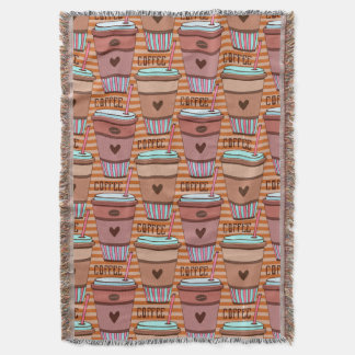 Coffee Lover Cups, Beans and Hearts Throw Blanket