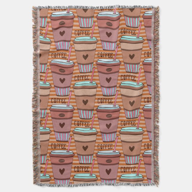 Coffee Lover Cups, Beans and Hearts  Throw Blanket (Front Vertical)