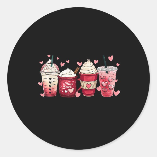Coffee Lover Cups Latte Iced Cream Valentines Day  Classic Round Sticker (Front)