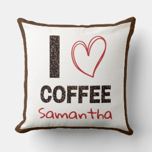 Coffee Lover Custom Name Coffee Bean Design Cushion