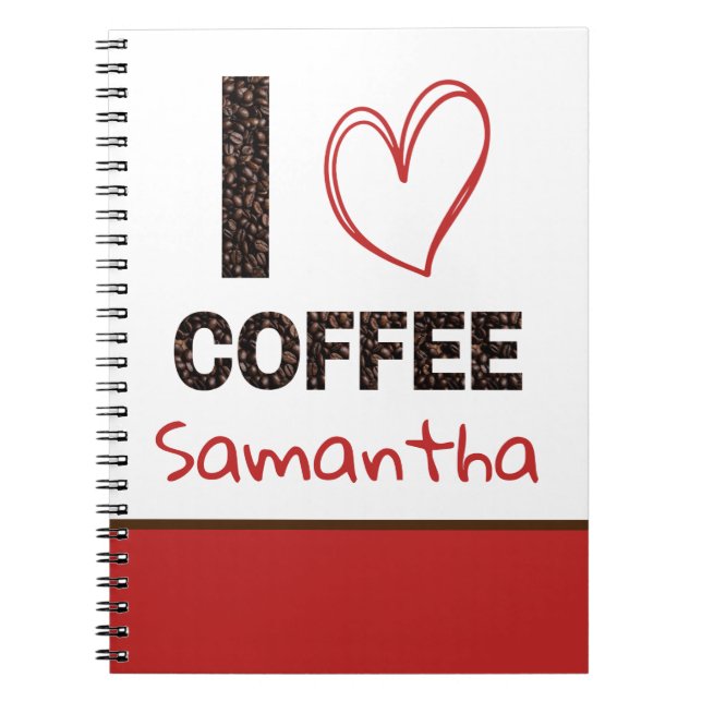 Coffee Lover Custom Name Coffee Bean Design Notebook (Front)