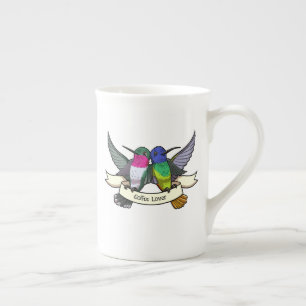 Coffee Lover Cute Hummingbirds Holding Ribbon Bone China Mug