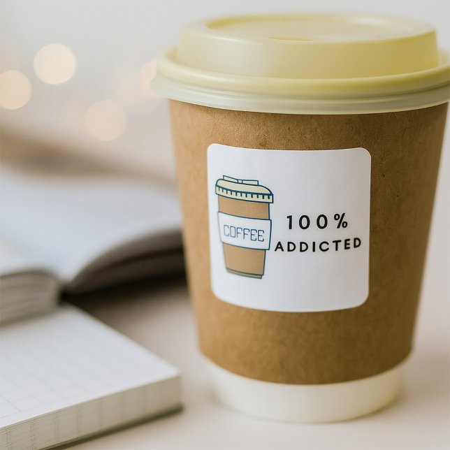 Coffee Lover Design 100% Addicted Caffeine  Square Sticker (Creator Uploaded)
