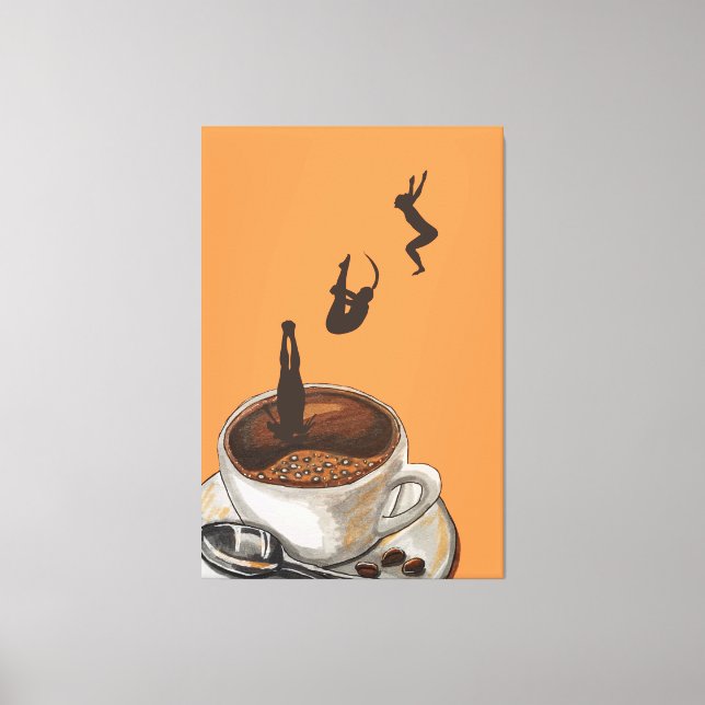Coffee Lover Diving Pop Art Artwork Orange Dive Canvas Print (Front)