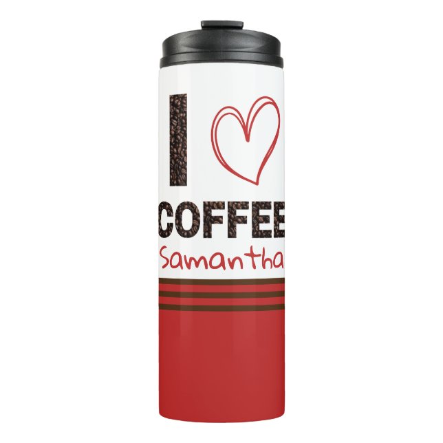 Coffee Lover Gift Custom Name Coffee Bean Design Thermal Tumbler (Front)