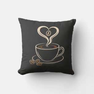Coffee Lover Heart Steam Minimalist Design Cushion