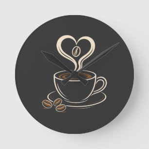 Coffee Lover Heart Steam Minimalist Design Round Clock