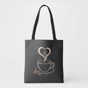 Coffee Lover Heart Steam Minimalist Design Tote Bag