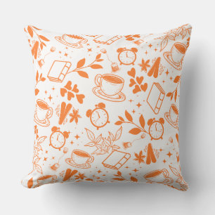 coffee lover modern vintage rustic orange pattern cushion