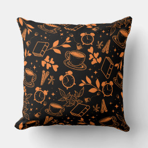 coffee lover modern vintage rustic orange pattern cushion