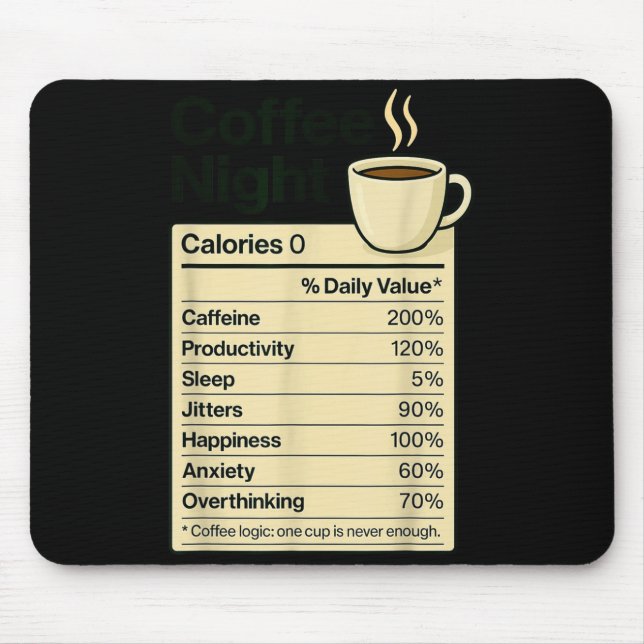 Coffee Lover Night Funny Nutrition Facts Costume F Mouse Mat (Front)