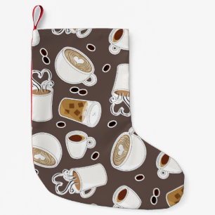 Coffee Lover Pattern Brown Small Christmas Stocking