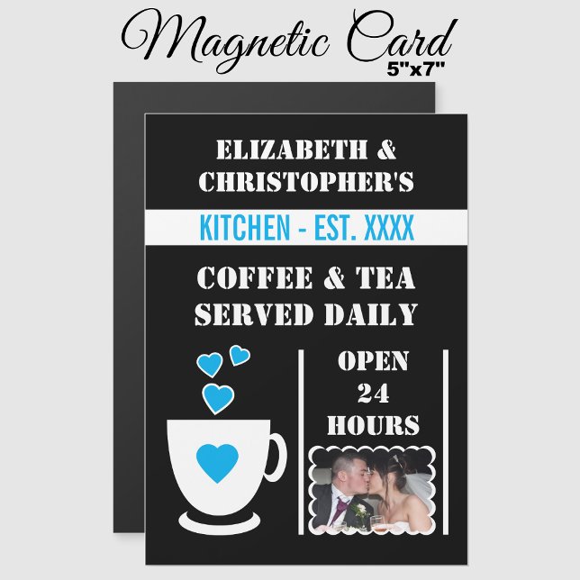 Coffee lover photo blue fridge magnetic card (Creator Uploaded)