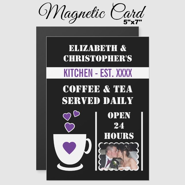 Coffee lover photo purple fridge magnetic card (Creator Uploaded)