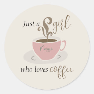 Coffee Lover Retro Style Personalised Cute Classic Round Sticker