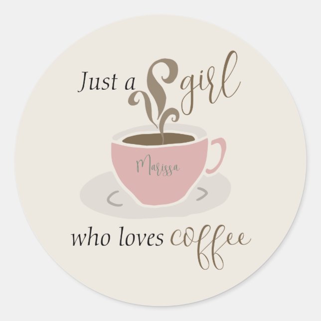 Coffee Lover Retro Style Personalised Cute Classic Round Sticker (Front)