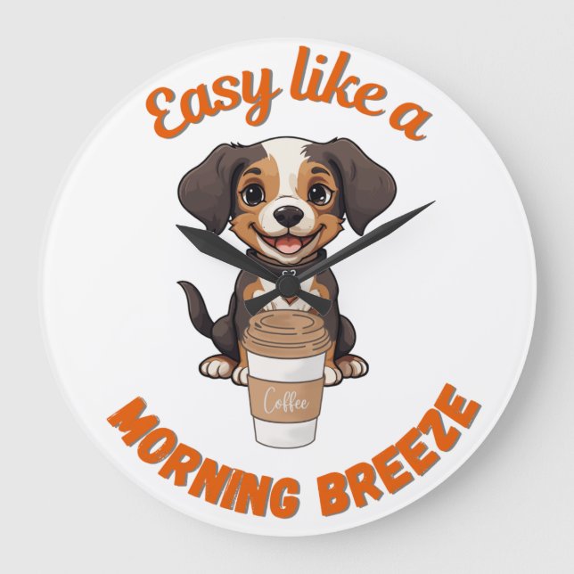 Coffee Lover’s Morning – Cute Dog Printable Poster Large Clock (Front)