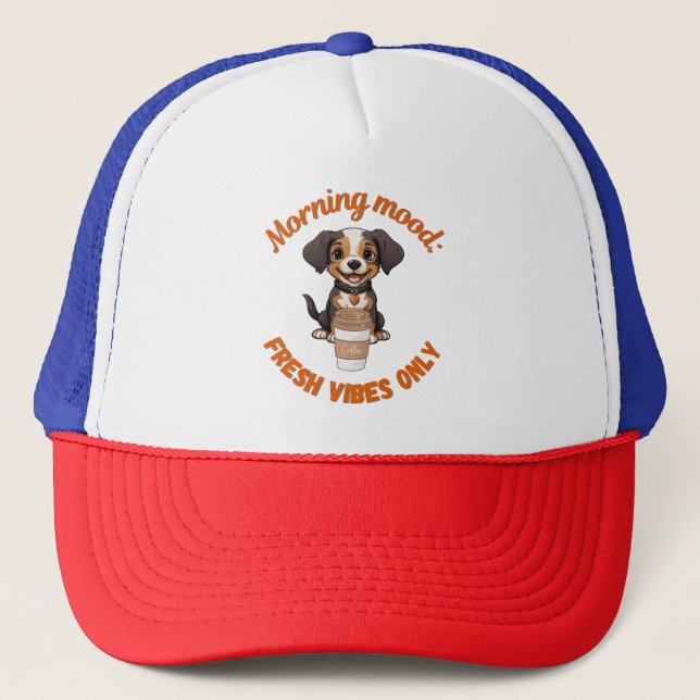 Coffee Lover’s Morning – Cute Dog Printable Poster Trucker Hat (Front)