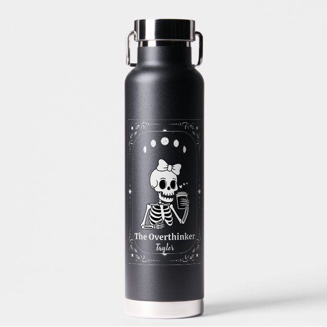 Coffee Lover Tarot Skeleton Whimsy Goth Zodiac Fun Water Bottle (Front)