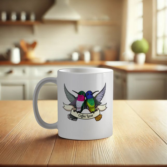Coffee Lover Tattoo Style Hummingbirds & Ribbon Mug (Creator Uploaded)