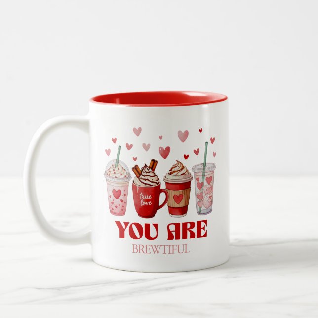 Coffee Lover Valentines Day Two-Tone Coffee Mug (Left)