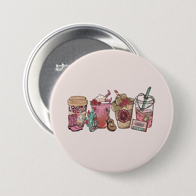 Coffee Lover Western Cowboy Theme 7.5 Cm Round Badge (Front & Back)