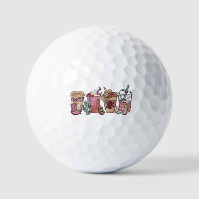 Coffee Lover Western Cowboy Theme Golf Balls (Front)