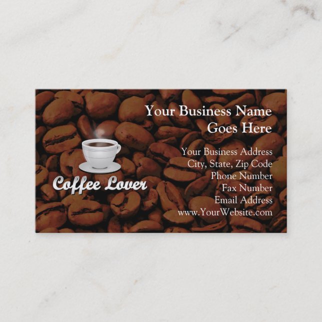 Coffee Lover, White Cup/Brown Beans Business Card (Front)