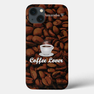 Coffee Lover, White Cup/Brown Beans iPhone 13 Case