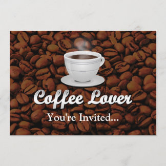 Coffee Lover, White Cup/Brown Beans Invitation