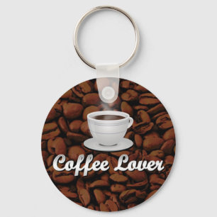 Coffee Lover, White Cup/Brown Beans Key Ring