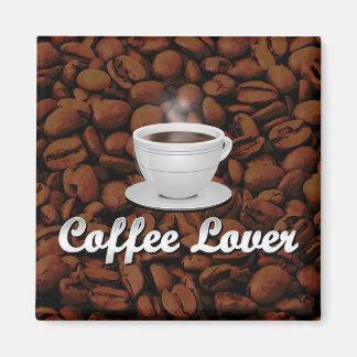 Coffee Lover, White Cup/Brown Beans Magnet