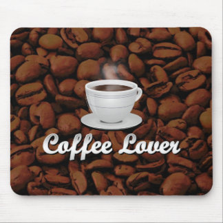 Coffee Lover, White Cup/Brown Beans Mouse Mat