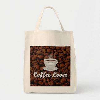 Coffee Lover, White Cup/Brown Beans Tote Bag