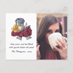 Coffee Lover's Christmas Cheer Greeting Photo Announcement Postcard