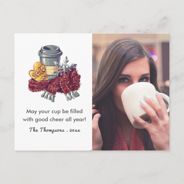 Coffee Lover's Christmas Cheer Greeting Photo Announcement Postcard (Front)