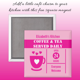 Coffee lovers custom name white pink magnet