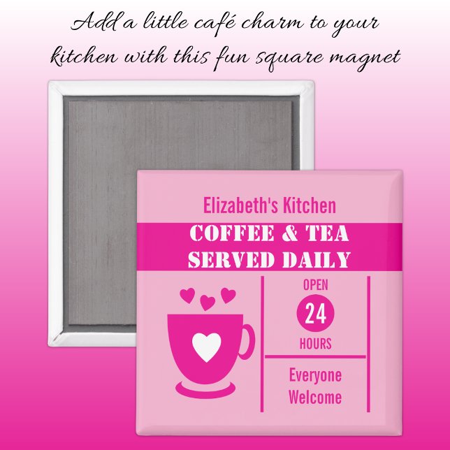 Coffee lovers custom name white pink magnet (Creator Uploaded)