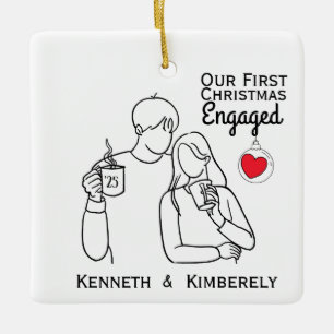 Coffee Lovers First Christmas Engaged Ceramic Ornament