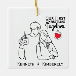 Coffee Lovers First Christmas Together Ceramic Ornament