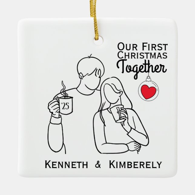 Coffee Lovers First Christmas Together Ceramic Ornament (Front)