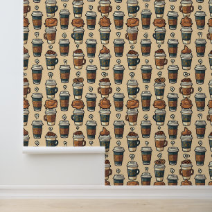 Coffee Lovers Paradise: Retro To-Go Cups Pattern Wallpaper