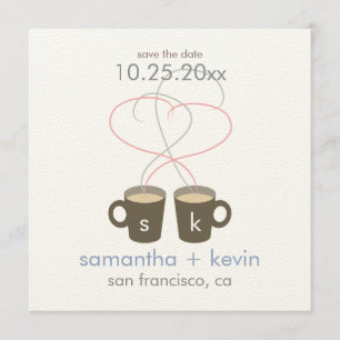 Coffee Lovers Save the Date: Cream Felt Paper Date