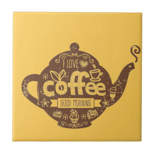 Coffee lovers vintage retro cafe art I love coffee Tile