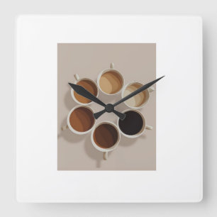 Coffee Lovers Wall Clock – Six Coffee Cups & Cozy 