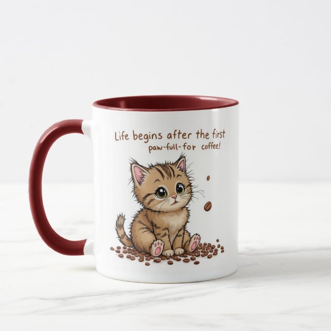 Coffee-Loving Kitten Mug (Left)