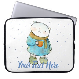 Coffee Loving Polar Bear Custom Laptop Sleeve