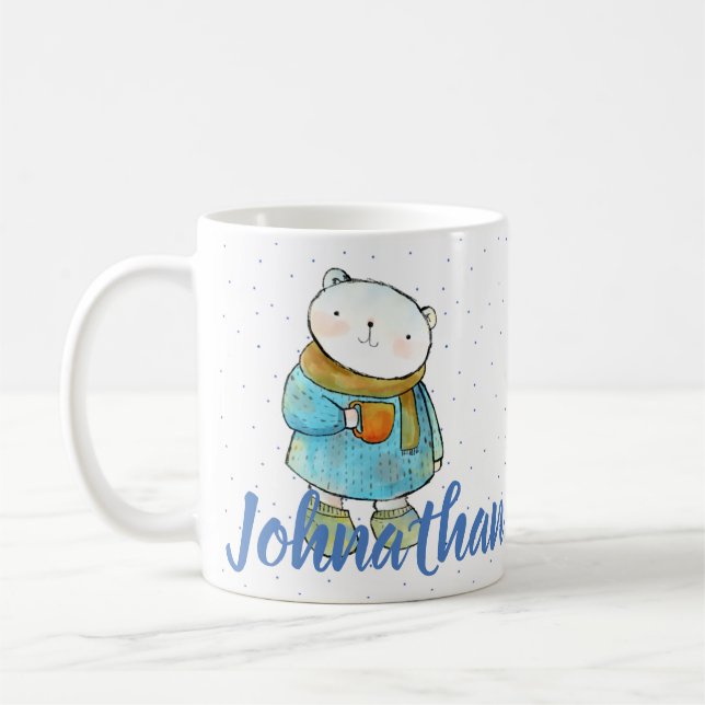 Coffee Loving Polar Bear Custom Mug (Left)
