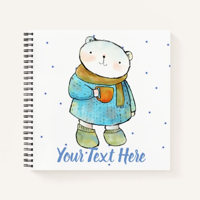 Coffee Loving Polar Bear Custom Notebook (Front)
